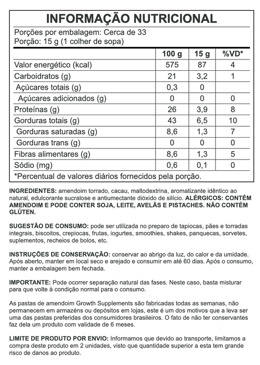 Pasta de Amendoim 500g - Growth Supplements